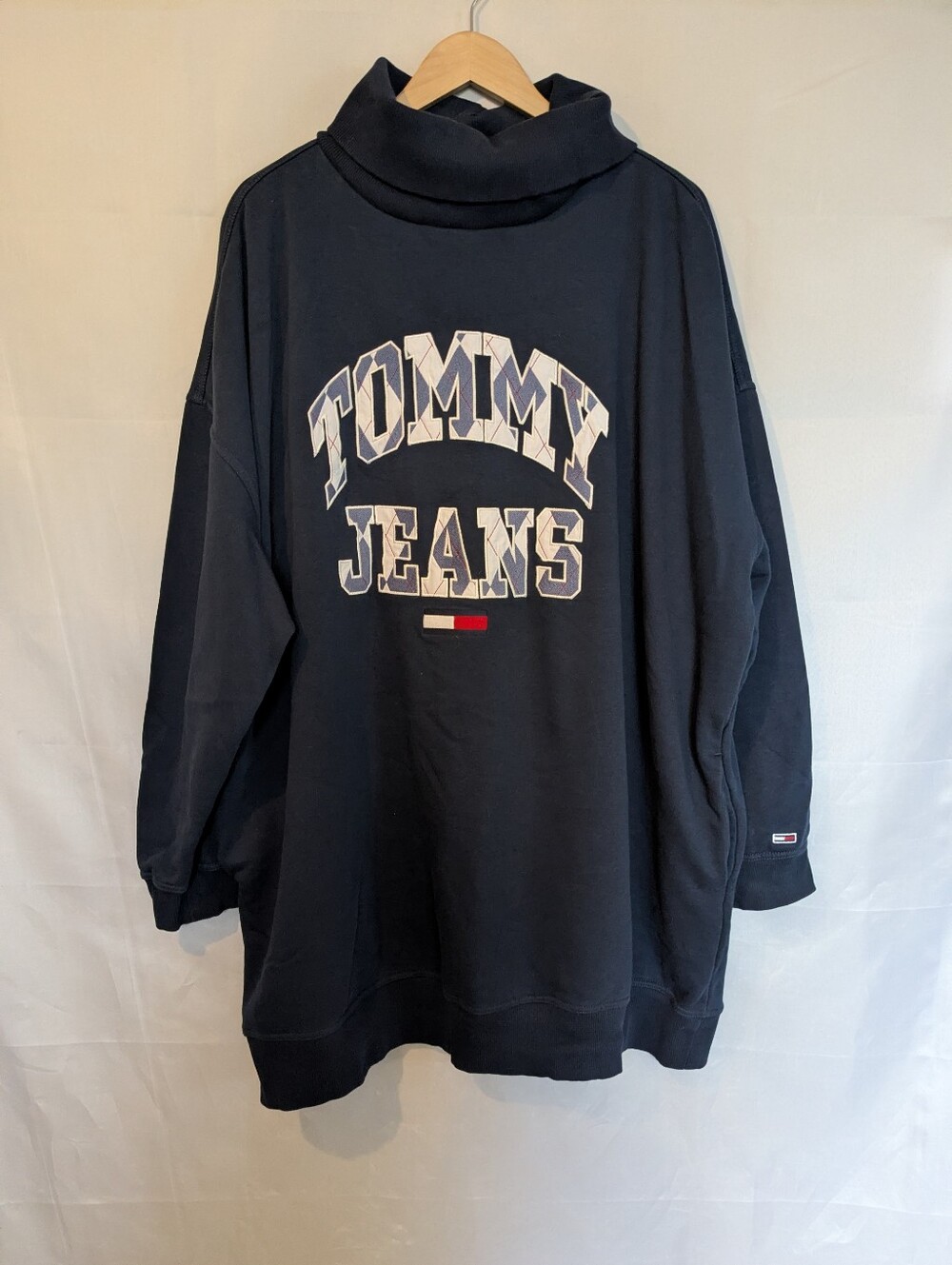 Tommy Jeans Argyle Logo Oversized Turtleneck Sweatshirt Dress Navy Blue XXL
